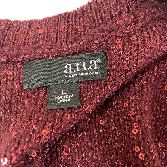 ANA L burgundy red sweater with tiny sparkly sequins and a bow tie in back - Picture 4 of 9